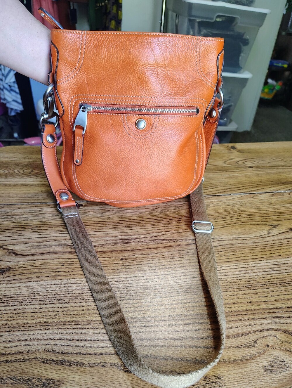 B.Makowsky Orange Genuine Leather Crossbody Bag and Animal Print Multi Pockets. - Picture 7 of 15
